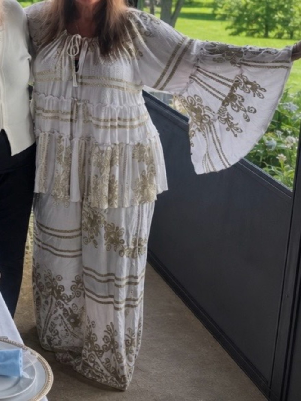 Unique Plus Size Boho White & Gold Wide-Leg Pant Set